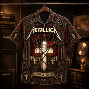 Metallica Master of Puppets Hawaiian Shirt, 1986 Heavy Metal Button Up, Cliff Burton Master of Puppets Era