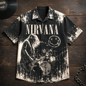 Nirvana Bleach 1989 Hawaiian Shirt, Grunge Rock Button Up, Kurt Cobain About a Girl Era