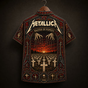 Metallica Master of Puppets Hawaiian Shirt, 1986 Heavy Metal Button Up, Cliff Burton Master of Puppets Era