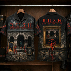 Rush Moving Pictures Hawaiian Shirt, 1981 Progressive Rock Button Up, Geddy Lee Tom Sawyer Era