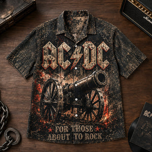 AC/DC For Those About to Rock Hawaiian Shirt, 1981 Hard Rock Button Up, Brian Johnson 1981 Tour Era