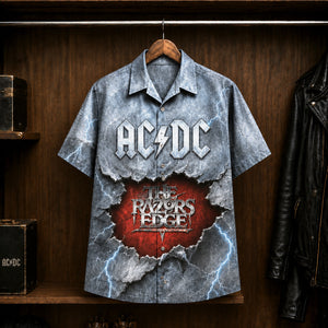 AC/DC The Razors Edge 1990 Hawaiian Shirt, Hard Rock Button Up, Brian Johnson Thunderstruck Era