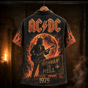 AC/DC Highway to Hell 1979 Hawaiian Shirt, Hard Rock Button Up, Bon Scott Era