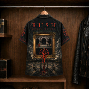 Rush Moving Pictures Hawaiian Shirt, 1981 Progressive Rock Button Up, Geddy Lee Tom Sawyer Era