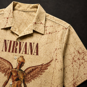 Nirvana In Utero 1993 Hawaiian Shirt, Grunge Rock Button Up, Kurt Cobain Heart-Shaped Box Era