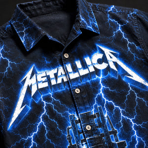 Metallica Ride the Lightning Hawaiian Shirt, 1984 Heavy Metal Button Up, Cliff Burton For Whom the Bell Tolls Era