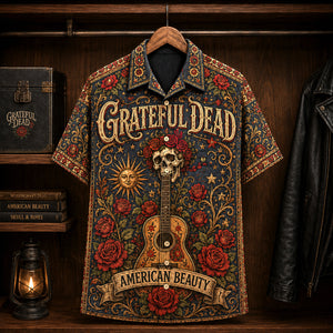 Grateful Dead American Beauty 1970 Hawaiian Shirt, Psychedelic Rock Button Up, Jerry Garcia Ripple Era