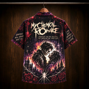 My Chemical Romance Bullets Hawaiian Shirt, 2002 Emo Rock Album Inspired Button Up, Gerard Way Vampires Era