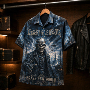 Iron Maiden Brave New World Hawaiian Shirt, 2000 Heavy Metal Button Up, Bruce Dickinson Reunion Era