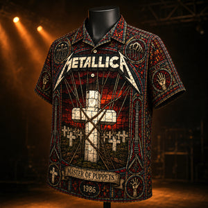 Metallica Master of Puppets Hawaiian Shirt, 1986 Heavy Metal Button Up, Cliff Burton Master of Puppets Era