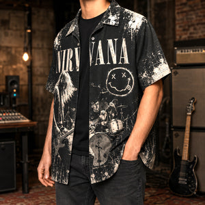 Nirvana Bleach 1989 Hawaiian Shirt, Grunge Rock Button Up, Kurt Cobain About a Girl Era
