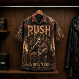Rush A Farewell to Kings Hawaiian Shirt, 1977 Progressive Rock Button Up, Neil Peart Closer to the Heart Era