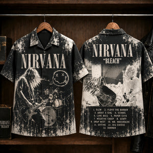 Nirvana Bleach 1989 Hawaiian Shirt, Grunge Rock Button Up, Kurt Cobain About a Girl Era