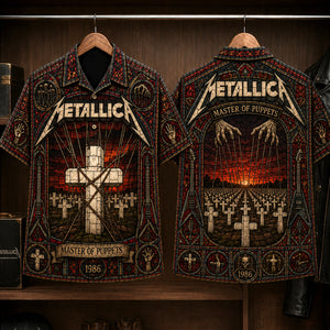 Metallica Master of Puppets Hawaiian Shirt, 1986 Heavy Metal Button Up, Cliff Burton Master of Puppets Era