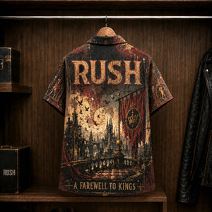 Rush A Farewell to Kings Hawaiian Shirt, 1977 Progressive Rock Button Up, Neil Peart Closer to the Heart Era