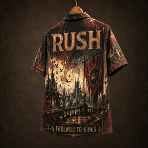 Rush A Farewell to Kings Hawaiian Shirt, 1977 Progressive Rock Button Up, Neil Peart Closer to the Heart Era
