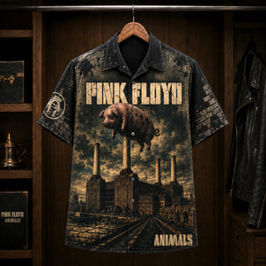 Pink Floyd Animals Hawaiian Shirt, 1977 Progressive Rock Button Up, Roger Waters Pigs Era