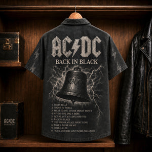 AC/DC Back in Black 1980 Hawaiian Shirt, Hard Rock Button Up, Brian Johnson Hells Bells Era