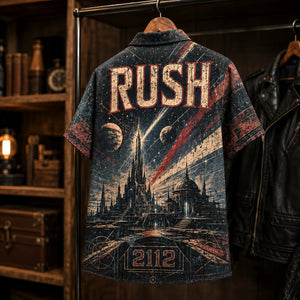 Rush 2112 1976 Hawaiian Shirt, Progressive Rock Button Up, Geddy Lee Temples of Syrinx Era