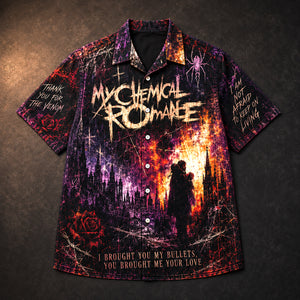 My Chemical Romance Bullets Hawaiian Shirt, 2002 Emo Rock Album Inspired Button Up, Gerard Way Vampires Era