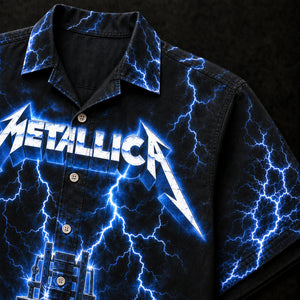 Metallica Ride the Lightning Hawaiian Shirt, 1984 Heavy Metal Button Up, Cliff Burton For Whom the Bell Tolls Era