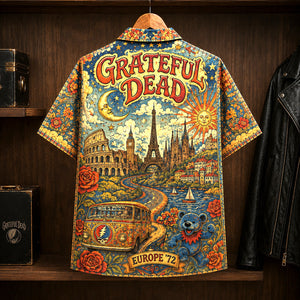 Grateful Dead Europe '72 Hawaiian Shirt, Psychedelic Rock Button Up, Europe 72 Tour Jerry Garcia Era