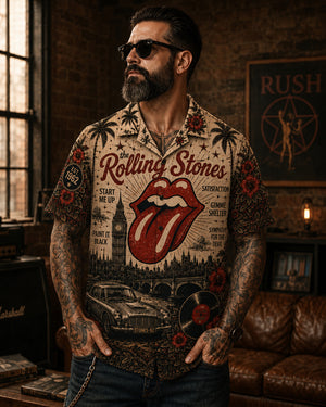 The Rolling Stones Tongue Hawaiian Shirt, Tongue Logo Classic Rock Button Up, Satisfaction Music Fan Gift