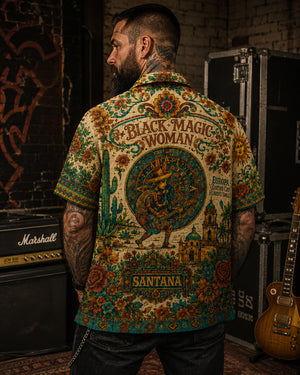 Santana Luxury Hawaiian Shirt, Abraxas Latin Rock Button Up, Black Magic Woman Fan Gift