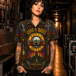 Guns N' Roses Stained Glass Hawaiian Shirt, Appetite for Destruction Button Up, Paradise City Rock Fan Gift