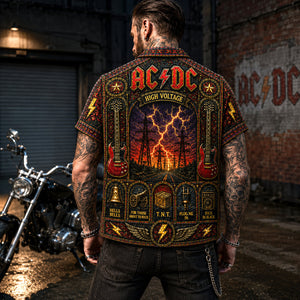 AC/DC High Voltage Stained Glass Hawaiian Shirt, Iconic Music Artwork Button Up, Rock Culture Fan Gift