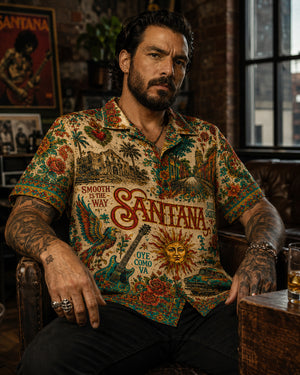 Santana Luxury Hawaiian Shirt, Abraxas Latin Rock Button Up, Black Magic Woman Fan Gift
