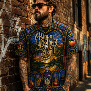 Allman Brothers Band Stained Glass Hawaiian Shirt, Ramblin Man Southern Rock Button Up, Fillmore Jam Music Fan Gift