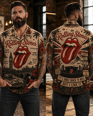 The Rolling Stones Tongue Hawaiian Shirt, Tongue Logo Classic Rock Button Up, Satisfaction Music Fan Gift