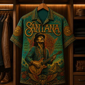 Santana Live Your Light Hawaiian Shirt, Abraxas Latin Rock Button Up, Black Magic Woman Fan Gift
