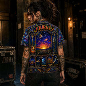 Journey Stained Glass Hawaiian Shirt, Dont Stop Believin Rock Button Up, Escape Era Music Fan Gift