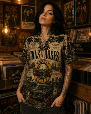 Guns N_ Roses Hawaiian Shirt, Appetite for Destruction Button Up, Paradise City Rock Fan Gift