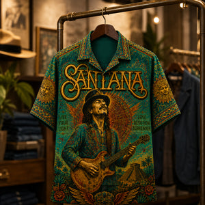 Santana Live Your Light Hawaiian Shirt, Abraxas Latin Rock Button Up, Black Magic Woman Fan Gift