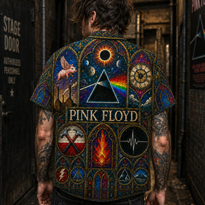 Pink Floyd Stained Glass Hawaiian Shirt, Stage Ready Rock Button Up, Festival Music Collector Gift
