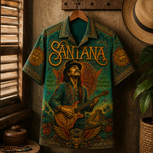 Santana Live Your Light Hawaiian Shirt, Abraxas Latin Rock Button Up, Black Magic Woman Fan Gift