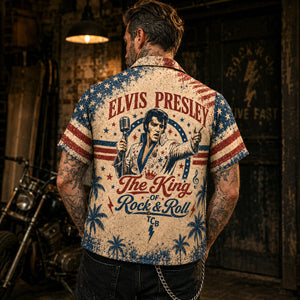Elvis Presley The King Of Rock Hawaiian Shirt, Graceland Rock and Roll Button Up, King of Rock Music Fan Gift