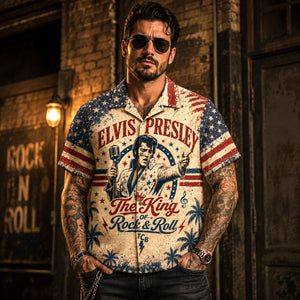 Elvis Presley The King Of Rock Hawaiian Shirt, Graceland Rock and Roll Button Up, King of Rock Music Fan Gift