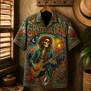 Grateful Dead Hawaiian Shirt, Dancing Bears Psychedelic Button Up, Deadhead Music Fan Gift
