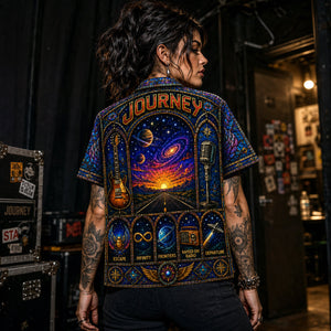 Journey Stained Glass Hawaiian Shirt, Dont Stop Believin Rock Button Up, Escape Era Music Fan Gift