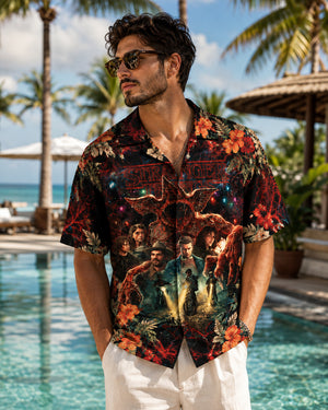 Stranger Things Hawaiian Shirt, Upside Down Retro Button Up, Hawkins Sci Fi Fan Gift