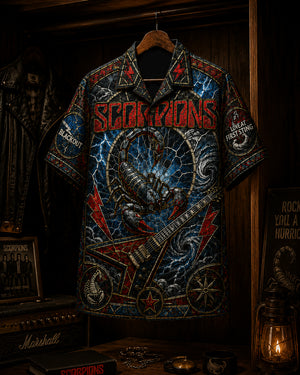 Scorpions Hawaiian Shirt, Retro Concert Artwork Button Up, Rock Music Collector Gift