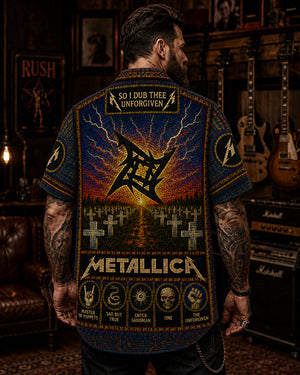 Metallica Stained Glass Hawaiian Shirt, Stage Ready Rock Button Up, Festival Music Collector Gift