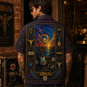 Nirvana Stained Glass Hawaiian Shirt, Nevermind Grunge Rock Button Up, Teen Spirit Music Fan Gift