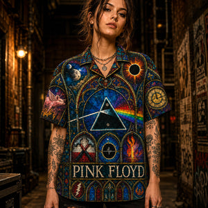 Pink Floyd Stained Glass Hawaiian Shirt, Stage Ready Rock Button Up, Festival Music Collector Gift