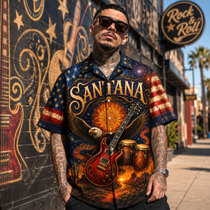 Santana Band Hawaiian Shirt, Abraxas Latin Rock Button Up, Black Magic Woman Fan Gift