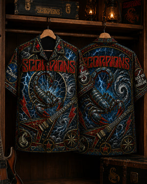 Scorpions Hawaiian Shirt, Retro Concert Artwork Button Up, Rock Music Collector Gift